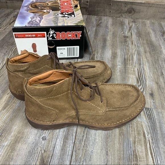 Rocky Brown Leather Lace Up Moc Toe Boots SZ 9 - Picture 5 of 9